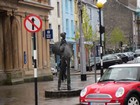 IMG_3747  Statue of W.B. Yeats in Sligo, engraved with some of his writings.JPG